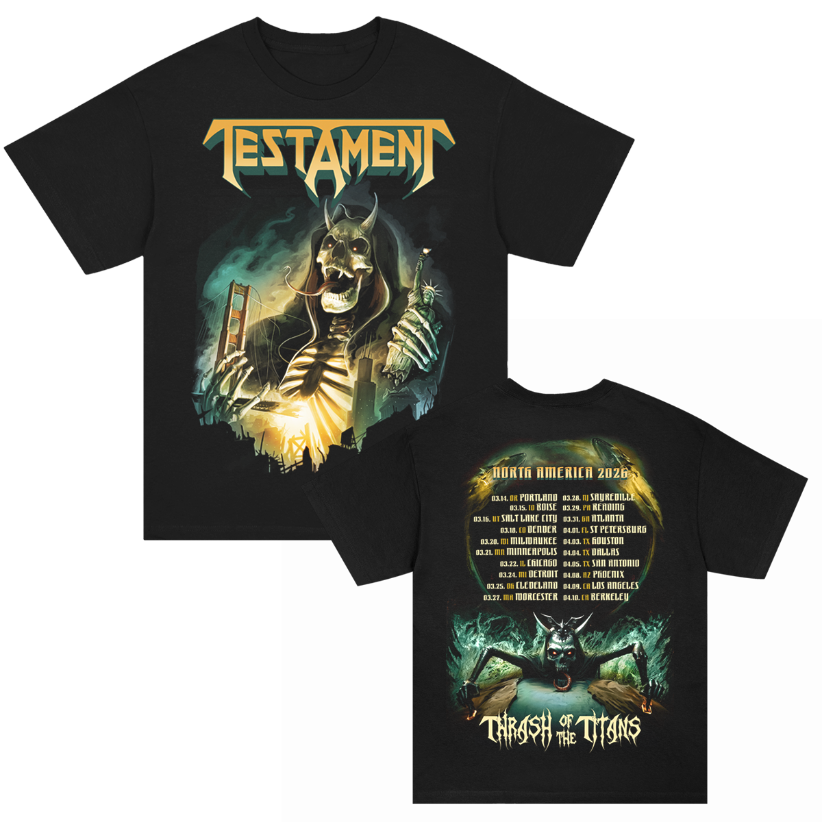 セール★TESTAMENT ツアーTシャツ Mサイズ ブラック レア Thrash Of The Titans Spring 2026 Tour T-Shirt (Black) – Testament Shop